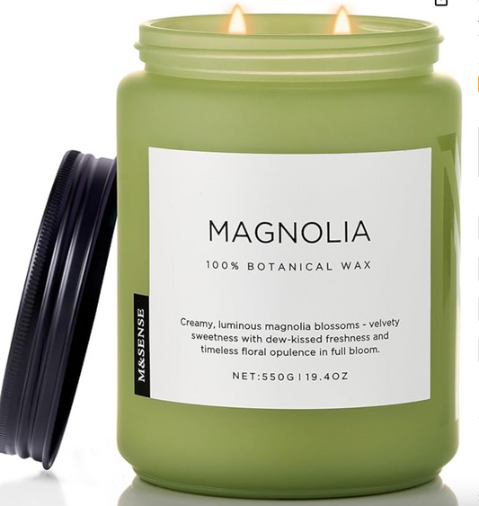M&SENSE Magnolia Jasmine Romantic Scented Candle, 19.4oz 110 Hours Long Lasting Clean Non Toxic All Natural Soy Wax Candle for Relaxing & Stress Relief, 2 Wick Home Fragrance Gifts for Home Decor