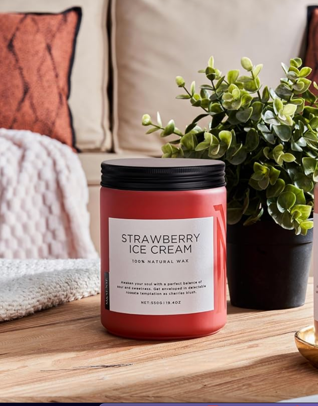 Strawberry Ice Cream Scented Candle, Large 2 Wick 19.4oz Up to 110 Hours Long Lasting